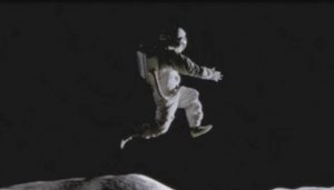 This isn't a real photo. It's from a television commercial for Nike footwear, called “Moon Jump.” The idea of zero gravity on the moon is ... well ... equally imaginary. Read more about this image here.