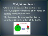Force of gravity acting on an object